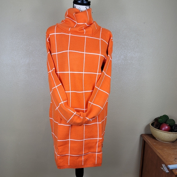 Plidinna Dresses & Skirts - Orange Sweater Dress Long Sleeve Cowl neck NWT